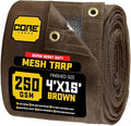 Core Tarps 60% Brown Shade Cloth with Grommets - 4 X 15 FT Heavy Duty Mesh Tarp - Sun Shade Cloth for Garden Vegetables Plants Greenhouse Outdoors Backyard Fences Dump Trucks Patio Mesh Shade Tarp