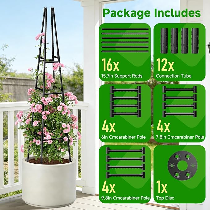 2 Pack Garden Obelisk Trellis for Climbing Plants Outdoor Indoor Pots, Plant Trellis for Climbing Plant Support for Climbing Plants Garden Trellis for Indoor Potted Plants, Vines, Climbing Rose