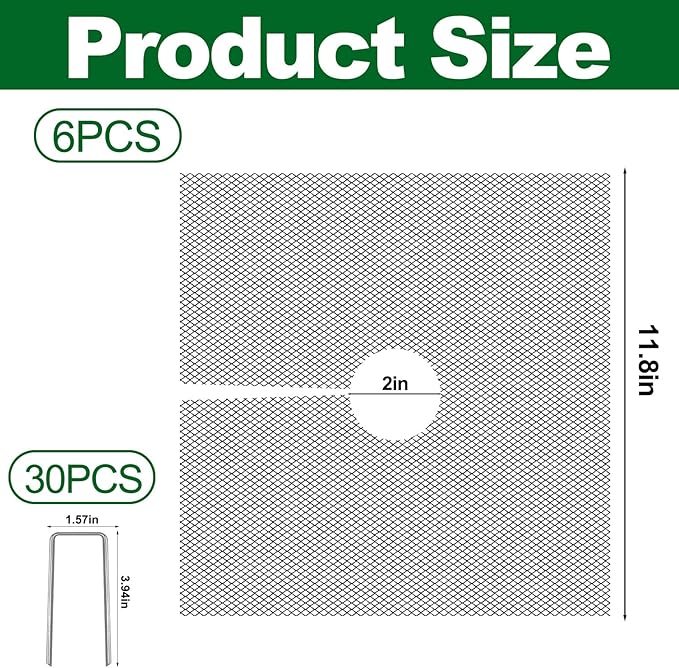 6Pcs Plant Pot Grids,11.8Inch Plant Pot Cover with 30 U-Shaped Nails, Cat Proof Protector for Potted Plants,Dig-Free Soil Cover & Flower Pot Grid Guard(Square)