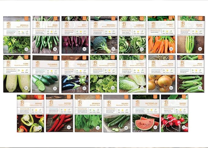 Bentley 20 Pack Garden Seeds for Planting - Non GMO Vegetable Variety Pack for Indoor and Outdoor Growing