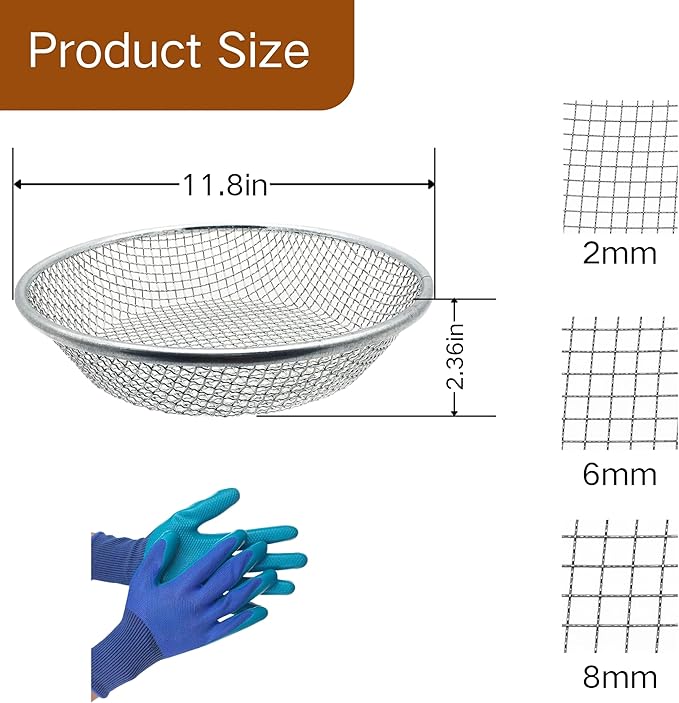 3PCS Soil Sifter for Gardening, Rock Sifter for 5gallon Bucket, Dirt Sifter Compost Sifter, Sifter for Gravel Sawdust Vermicompost