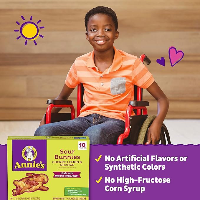 Annie's Sour Bunnies Fruit Flavored Snacks, Cherry, Lemon & Orange Flavors, Made With Organic Fruit Juice, 7 oz