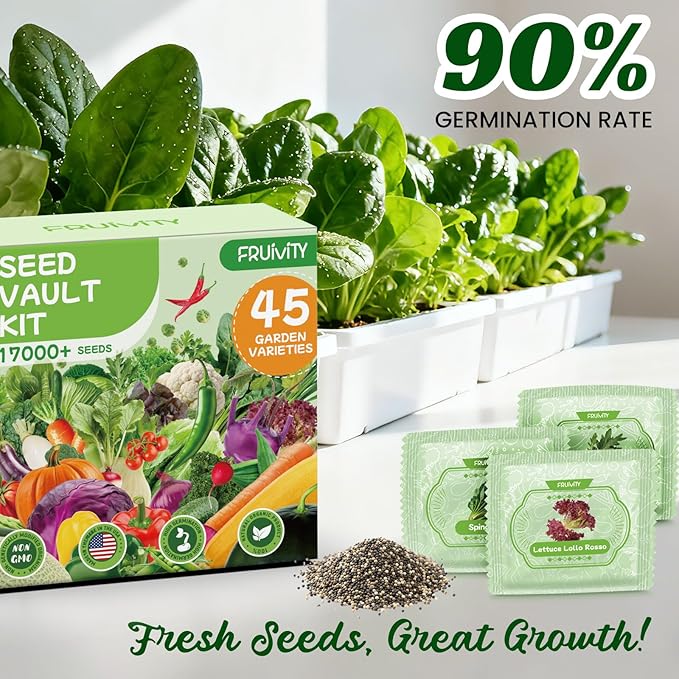 45 Vegetable Seeds Variety Pack - 17,000+ Non-GMO Heirloom for Planting Garden Seed Packets, Indoor & Outdoors Gardening -Seed Vault Kit, Friend Gift,Tomato Cabbage Spinach Cucumber Lettuce