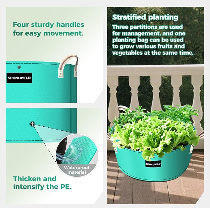 [Upgraded] 2 Pack 10 Gallon 3 Compartment Grow Bag, Vegetable Growing Bag Thickened PE Garden Pots with Drainage Holes, Branch-Binding Holes, Reusable Plant Bag for Vegetables,Flowers