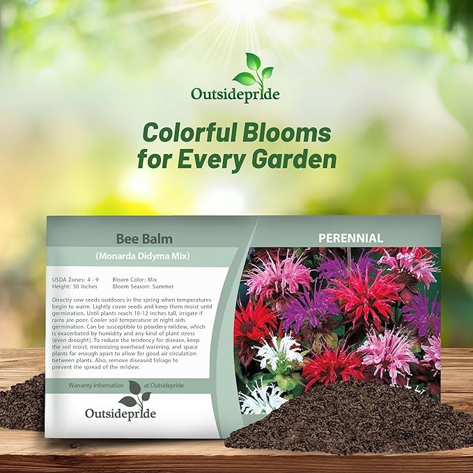 Outsidepride Bee Balm Mix Seeds - 1000 Pcs Perennial, Easy to Grow & Pollinator Friendly Monarda Didyma Flower Seeds for Planting Mint Scented Leaves & Edible Blooms, Ideal for Teas & Potpourri