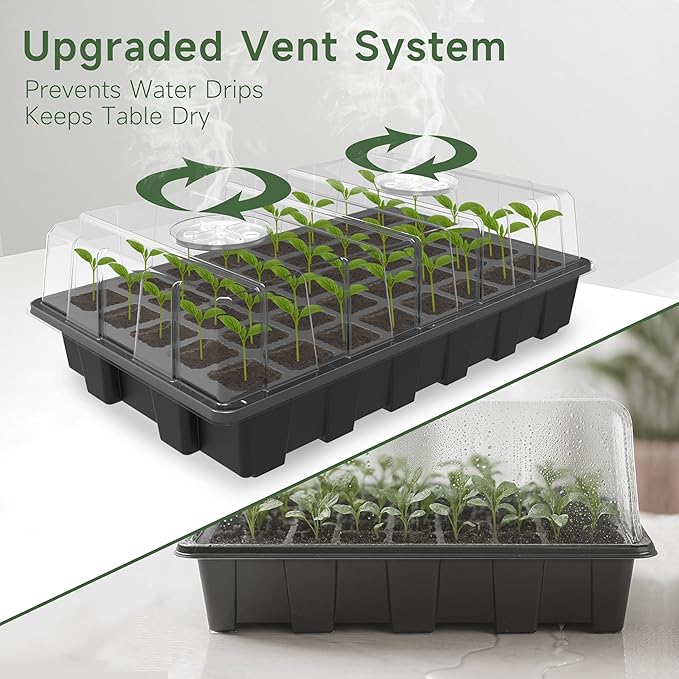 Gardzen 5-Set Seed Starter Tray Kits, Durable Plant Germination Trays with Humidity Vented Domes and Bases, Ideal for Seed Starting, Indoor Gardening, and Greenhouse (Total 200 Cells)