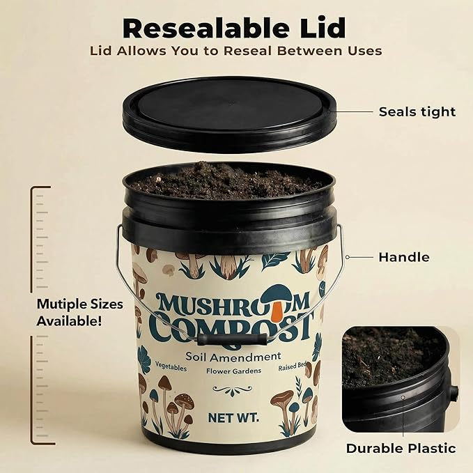 Mushroom Soil Compost Pail, Organic Nutrient-Rich Garden Soil for Vegetables, Flowers, Raised Beds, Lawn & Planting Mix (35 lb)