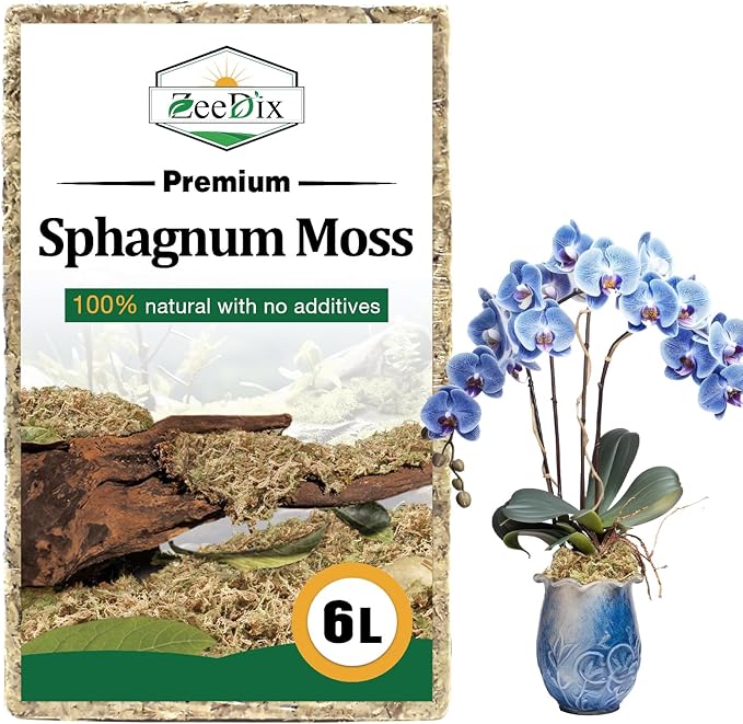 ZeeDix 5.3 oz Premium Sphagnum Moss for Plants Indoor, New Zealand Sphagnum Moss for Orchid Potting Mix Terrarium Succulent Carnivorous Ferns Hosta Garden & Reptile Habitat (Expands to 6L)