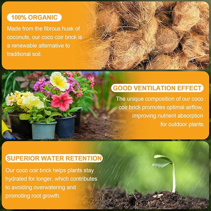 Organic Coco Coir 3 Pcs Compressed Coconut Coir Bricks Coconut Fiber Husk Substrate Mulch Coconut Bark Core Growing Medium Peat Moss Soil High Nutrition for Plants Gardening Seed Starting Soil Mix