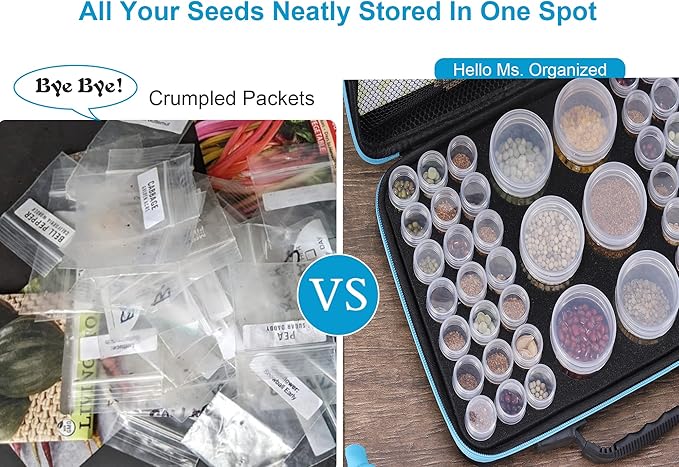 hasumcol 48 Slots Seed Storage Organizer Box, Garden Vegetable Plant Flower Seeds Saving kit with Write Label Funnel Tweezer 2 Sizes Storage Bottles