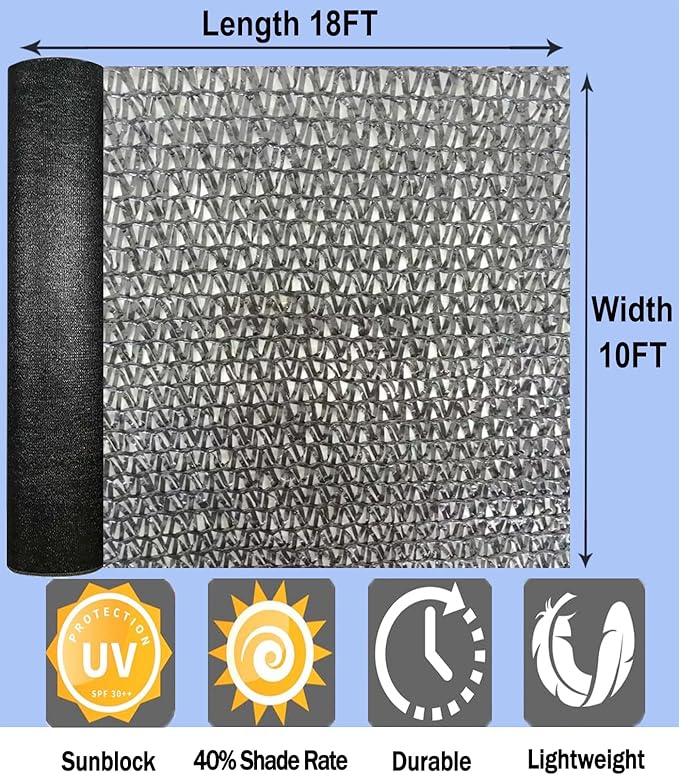 e.share Shade Cloth, 40%-50% Sunblock UV Protection, 10 FT X 18 FT, Black Sun Mesh Net for Garden Plant Cover,Flowers,Greenhouse,Patio,Vegetables,Chicken Coops