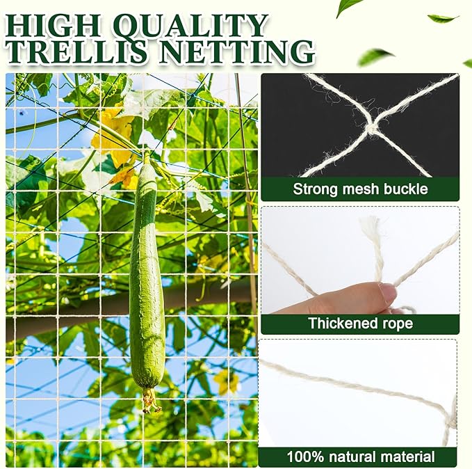 1 Piece White Jute Net Plant Support Netting 6.6 x 16.4 ft Heavy Duty Garden Plant Trellis Netting for Climbing Outdoor Indoor Grow Net for Cucumber Vine Tomatoes Peas Flower Fruits Vegetables