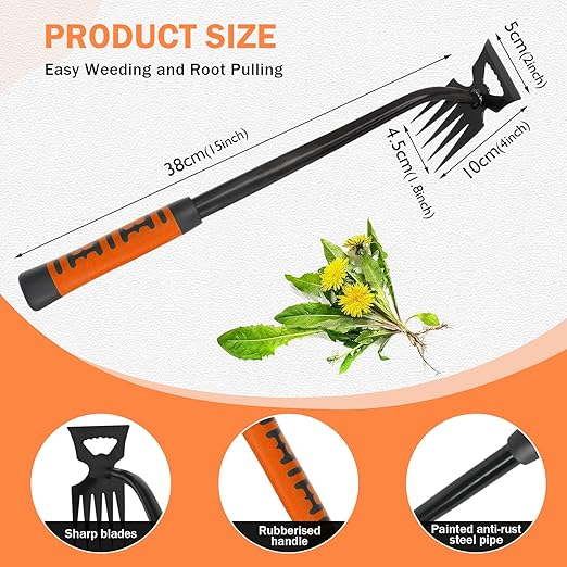 Weed Puller Tool, 2026 New Garden Weeder Tool, Hand Weeder Tool, Stainless Steel Gardening Weed Puller, 5 Teeth Dual Purpose with Rubber Handle, for Yard