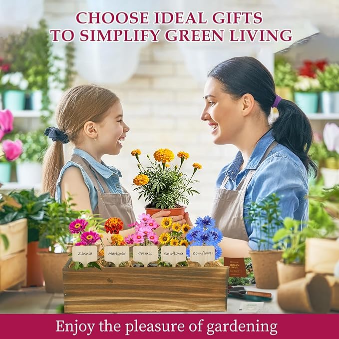5 Indoor Flowers Growing Kit for Beginners, Complete Planting Starter Set with Zinnia, Cosmos, Sunflower, Marigold, Cornflower Seeds, Unique Gardening Gifts for Women & Men