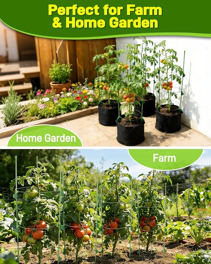 8 Pack 35.4" Tall Tomato Cages for Pots and Containers, Adjustable Tomato Plant Support with Sliding Clips, Plastic-Coated Metal Tomato Trellis Cage for Patio, Raised Bed & Garden Vegetables
