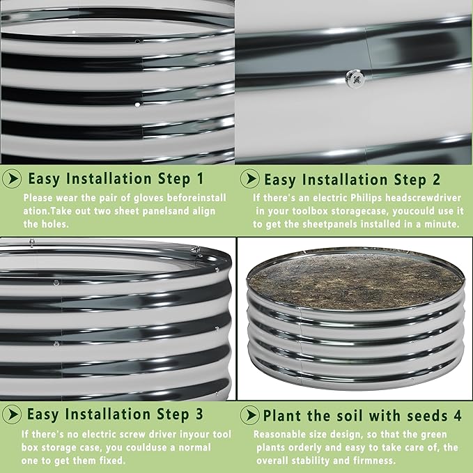 DIIYIV 2PCS 3x3x1FT Galvanized Raised Garden Bed Kit,Vegetable Boxes-Round Metal Flower Box,Large Planter Raised Beds Outdoor Garden for Planting,Fruit,Herb-Silver