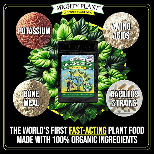 Organic Probiotic Plant Food – Fast-Acting with Microbes & Amino Acids 8-2-6 + 3% Calcium for All Garden Types Organo Grow | Boost Growth & Health (5, Ounces)