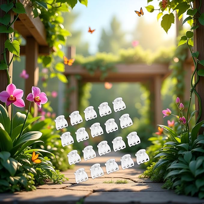 50 Pcs Plant Support Clips,Plant Orchid Clips Flowers Support Clear Fixer for Garden Vine Stem Plants Climbing Clasp Transparent 6 Claws Orchid Plastic Butterfly Plant Support Garden Structures