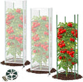 3 Pack Square Tomato Cage with Plant Cover Net 47'' Tall Plant Support Structures for Vegetables Large Climbing Plants Trellis Stakes for Garden, Pots, Raised Garden Bed Outdoor Supplies