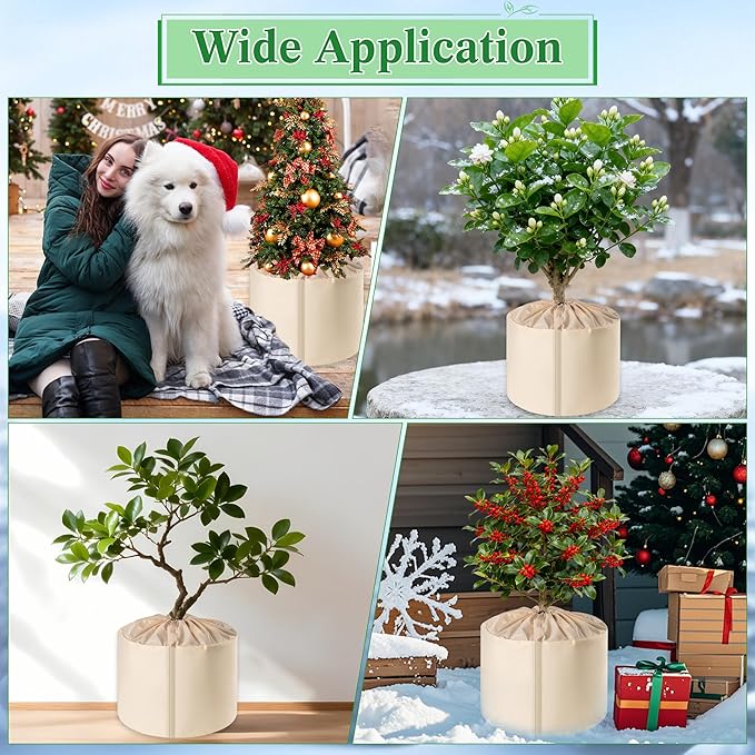 2 Pcs Plant Pot Covers for Winter, Insulated Potted Plant Covers Freeze Protection with Drawstring & Hook-and-Loop Closure, Flower Pot Protection Bag to Keep Outdoor Plant Warm, 25.6"x 27.5"