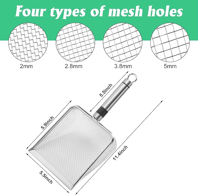 Adnee 4 Pcs Wider Gardening Soil Sifter-5.5" W Garden Sieve Sifter with Handle (2/2.8/3.8/5 mm Mesh)-Portable Gardening Sifter for Gradening Sand Soil Dirt Compost