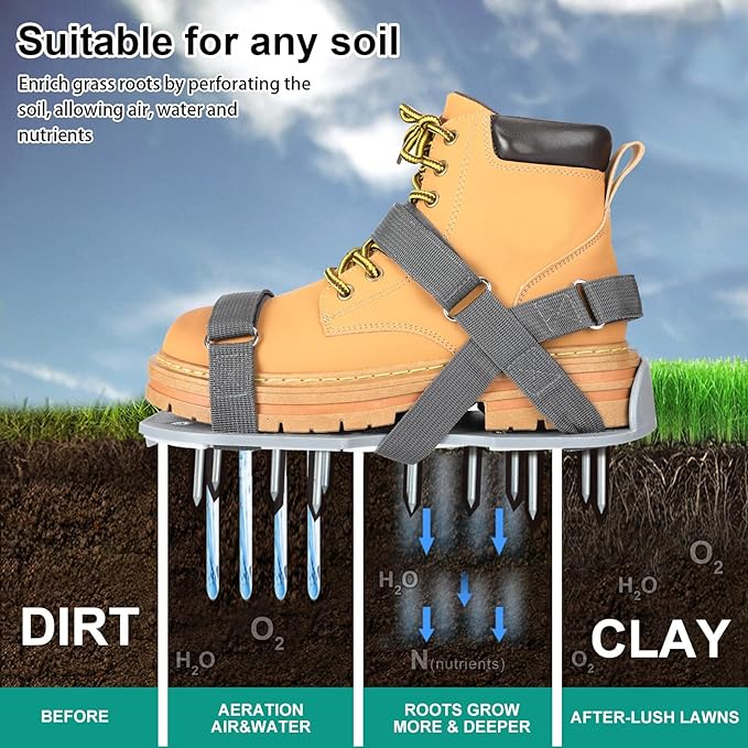 DenForste Lawn Aerator Shoes for Grass - Pre-Assembled Grass Aerator Shoes for Lawn - Soil Yard Aerator Tool for Aerating Patio Garden, Gray
