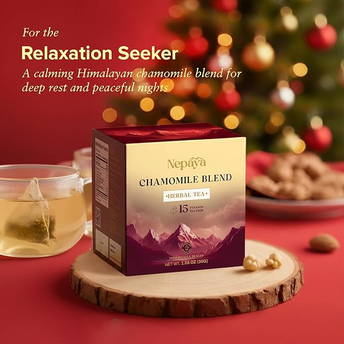 Nepaya Chamomile Herbal Tea – 15 Pyramid Tea Bags, Himalayan Chamomile Flowers & Lemongrass, Biodegradable, Naturally Caffeine-Free Bedtime Tea, Non-GMO, Gluten-Free