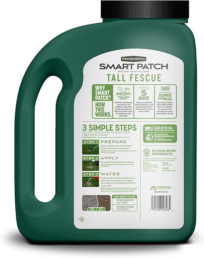 Pennington Smart Patch Tall Fescue 5lb 100 sq. ft. Grass Seed Bare Spot Repair with Mulch and Fertilizer