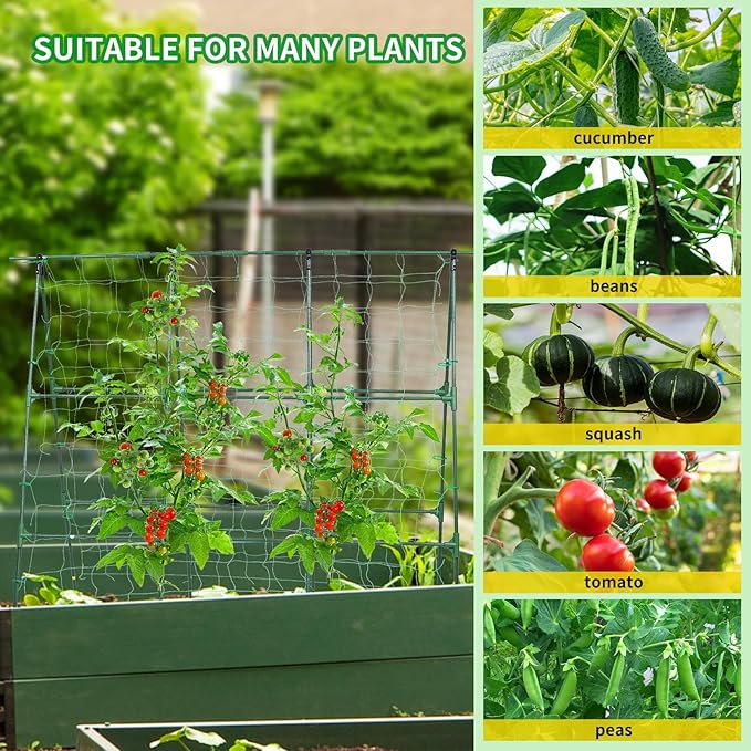 Cucumber Trellis, 50x48 inch A-Frame Garden Trellis for Climbing Plants Outdoor Support for Vegetable Vine Tomato Cucumber Trellis Raised Bed, with Netting, Green