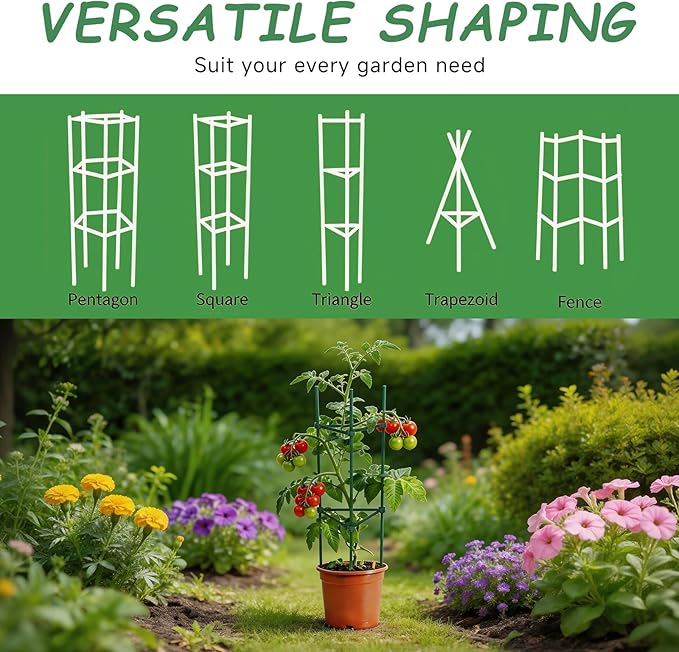 100pcs Garden Stakes Arms for Tomato Cage, Plant Trellis Connectors, Attach 0.63 Inch Dia Tomato Stakes and Plant Stick Supports, 11.8in Plastic Connecting Rod (16mm，No Stake)
