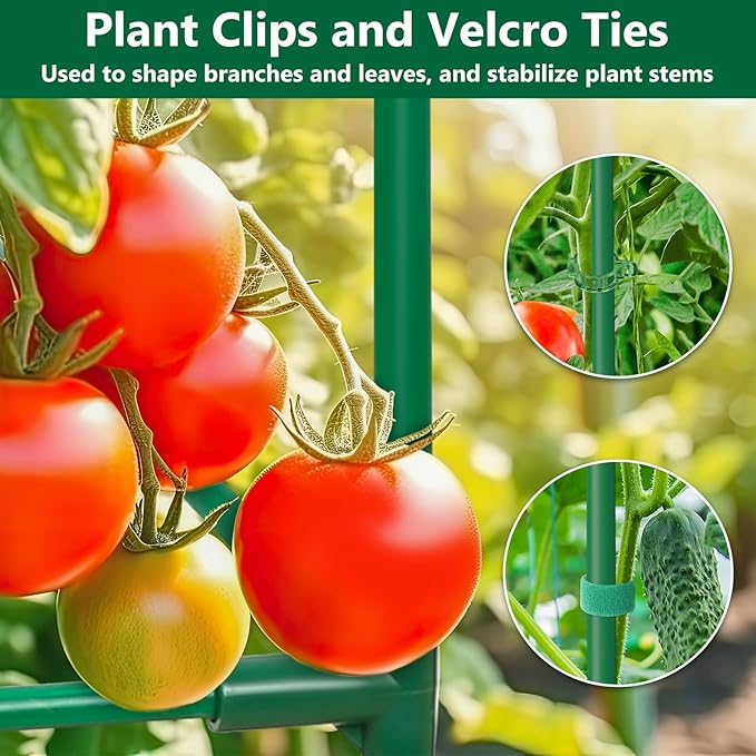 2 Pack Tomato Cages for Garden,49-Inch Square Trellis Frame with 7 Gallon Grow Bags, Plant Clips, Tomato Plant Support Kit for Garden Raised Bed Cucumber Vegetable Climbing Outdoor Indoor