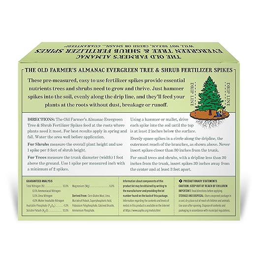 The Old Farmer's Almanac Evergreen Tree & Shrub Fertilizer Spikes, 10-4-10 (24 Spikes - 6.0 Lbs)