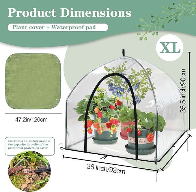 Portable Plant Cover Tent with Waterproof Base for Garden Indoor/Outdoor Tabletop Mini Greenhouse for Seed Starting Humidity Small Plants, Plant Protection from Animal for Raised Bed(XL-PVC - 2PCS)