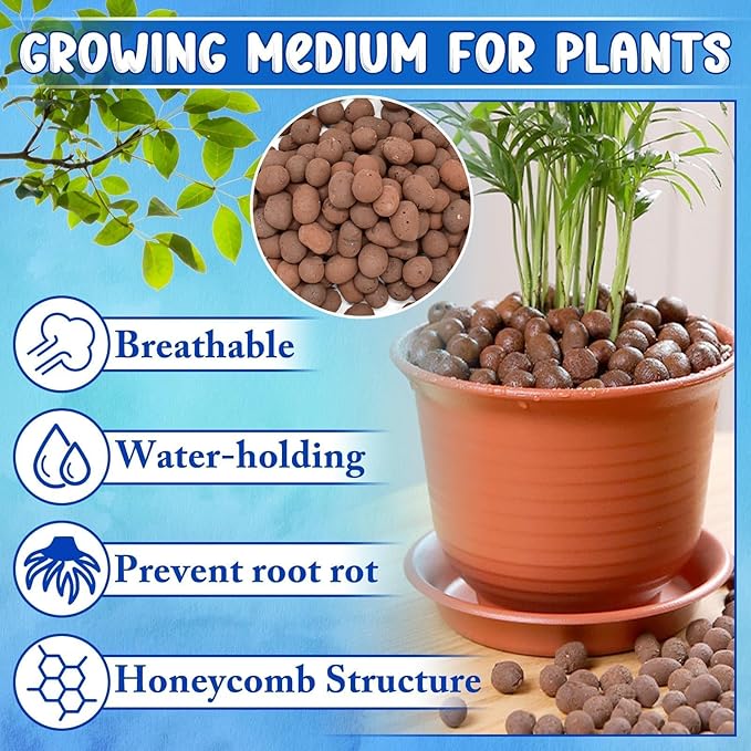 ZeeDix 12LBS Lightweight Expanded Clay Pebbles - pH-Balanced Hydroponic Growing Media for Aquaponics & Indoor Plants (Reusable Soilless Aggregate)