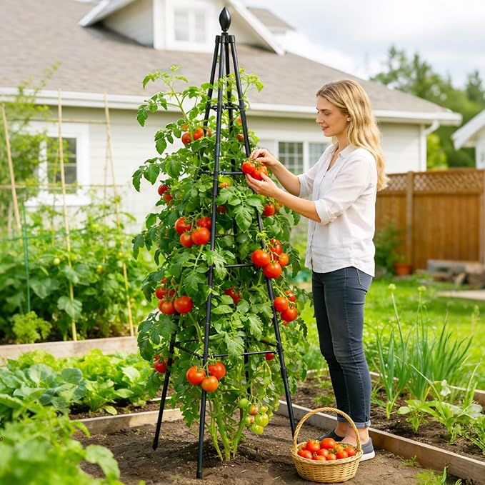 Adjustable Garden Trellis for Climbing Plants, 6FT Obelisk Plant Support Tower for Potted & In-Ground Vegetables, Tomatoes, Cucumbers, Vines - Easy Assembly, Indoor & Outdoor Use（2 Pack）