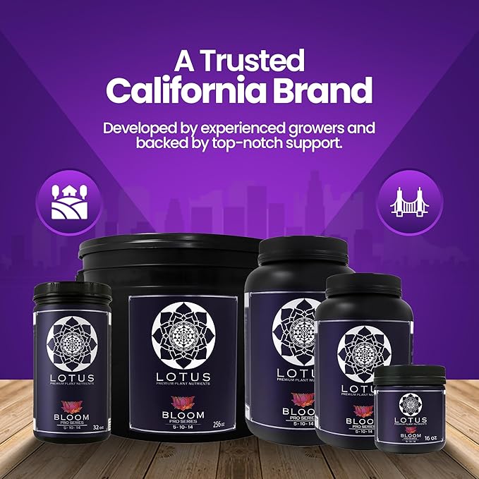 Lotus Nutrients Bloom Pro Series, Water Soluble Hydroponic Plant Food for Flowering and Fruiting, 14+ Ingredient Powder with 100% Chelated Micronutrients and Amino Acids, Coco Coir, Hydro, Soil (32oz)