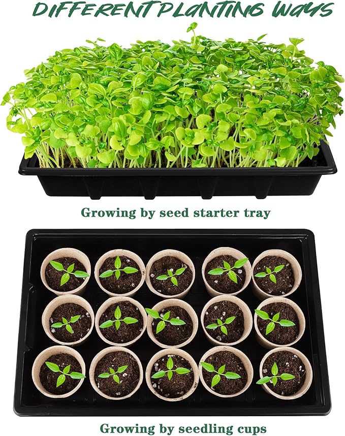 Hahood 4 Pack Seed Starter Tray Set Plants Growing Trays Peat Pots for Seedlings with Seed Starter Pots, Plastic Germination Tray, Plant Labels, Tool for Flower Vegetable Planting, Black