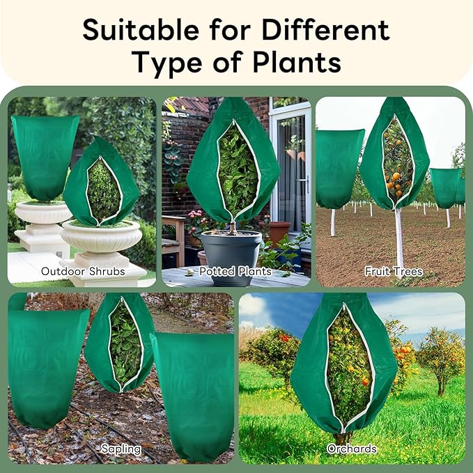 Plant Covers Freeze Protection 23.6" W X 31.5" H Thicker Outdoor Winter Frost Cloths Blankets with Zipper Drawstring, 2 Packs Reusable Garden Tree Cover Bags for Cold Weather Fruit Tree Shrub Potted