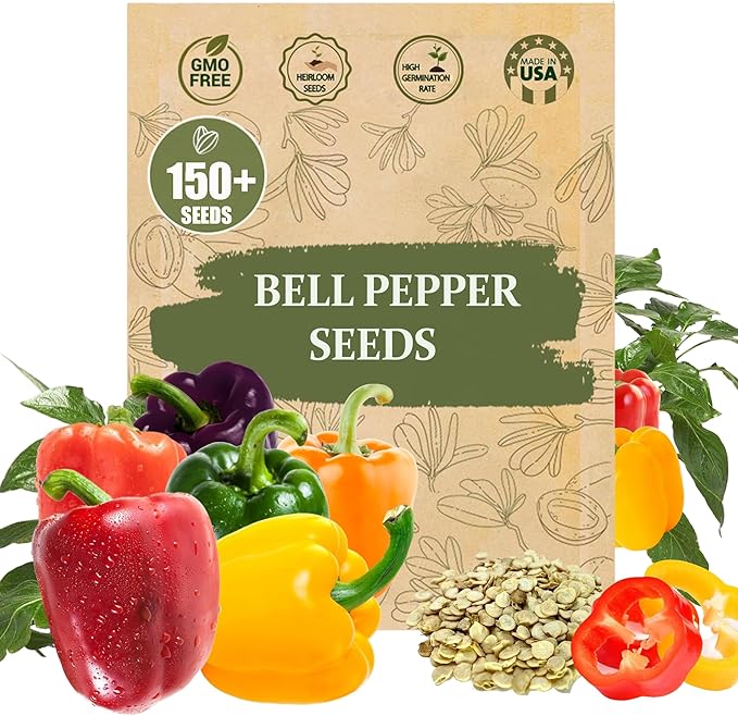 Premium Rare Bell Pepper Seeds – 150 Heirloom Non-GMO Vegetable Grow, Sweet, Crisp & Juicy PeppersSeeds for Planting - Sweet Capsicum Seeds for Garden, Patio, Balcony – Easy to Grow (Bell Pepper)