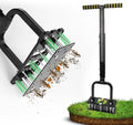 Lawn Aerator, Automatic Dirt and Leaf Clean Design, Reinforced Plastic Shell, Heavy Duty Manual Lawn Aerator Tool with 15 Iron Spikes, Height Adjustable Aerator for Lawn(Armor Black)