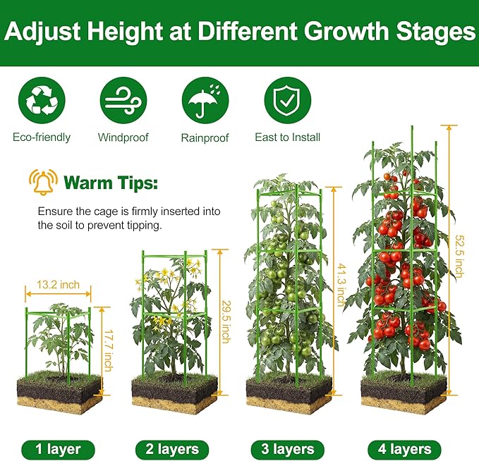 WAENLIR 6 Pack Tomato Cages for Garden, Up to 51 Inch Tomato Trellis for Raised Garden Bed, Plant Stakes for Pots, Durable Tomato Plant Support Garden Stakes for Climbing Plants