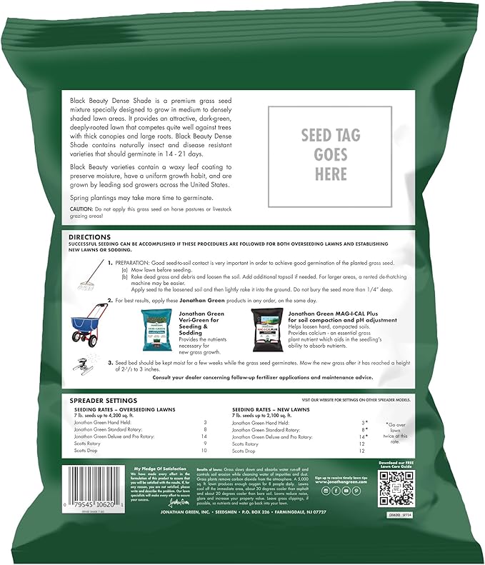 Jonathan Green (10620) Black Beauty Dense Shade Grass Seed - Cool Season Lawn Seed (7 lb)