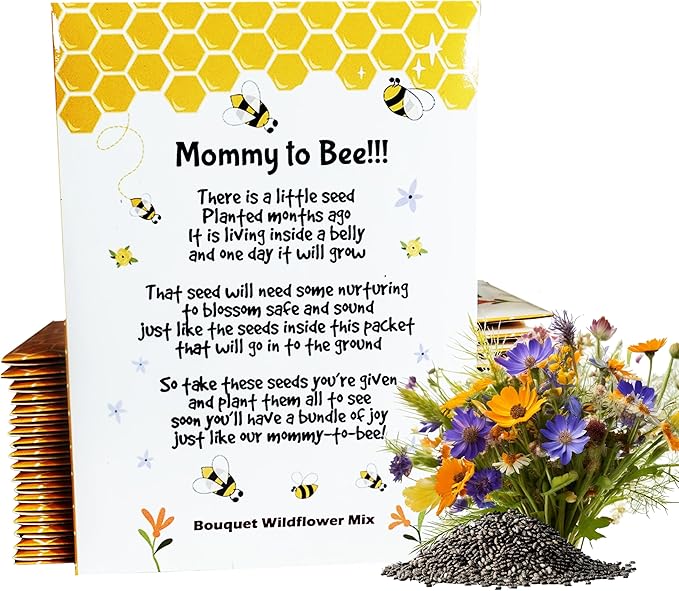 Mommy to Bee Seed Packets | Girl or Boy Baby Shower Favors for Guests | 20 Wildflower Seeds Packets | Pre-Filled | Bouquet Wildflower Mix | Non-GMO Seeds | Gender Neutral | Oh Baby | Gifts