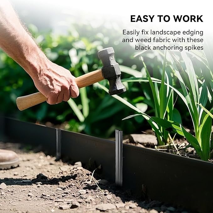 Worth Landscape Edging Stakes, 13Pcs 12Inch Corrugated Metal Garden Stakes Galvanized Steel Bender Board Anchoring Spikes, Black