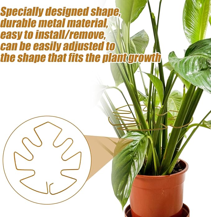 BOXOB 9pcs Climbing Houseplant Stem Supports, Metal Plant Climbers Stem Holders Reusable Flower Plant Stakes Trellis Hook Growth Accessories for Indoor Outdoor Growing, 2 Designs