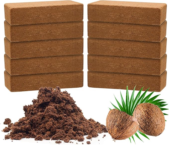 10 Pack Premium Coco Coir Bricks, Coco Coir for Plants, Coconut Fiber Substrate with Low pH & EC, Organic Coconut Fiber for Indoor & Outdoor Gardening and Potting Mix