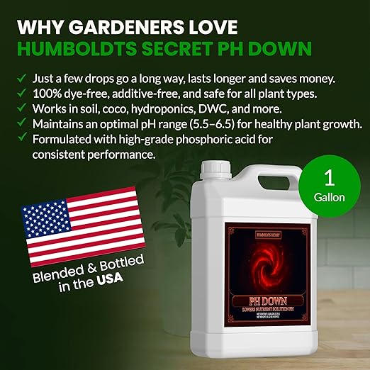Humboldts Secret pH Down for Plants | Liquid pH Adjuster and Balancer for Soil Coco Hydroponics | Concentrated Phosphoric Acid Solution Supporting Nutrient Uptake and Strong Growth | 1 Gallon