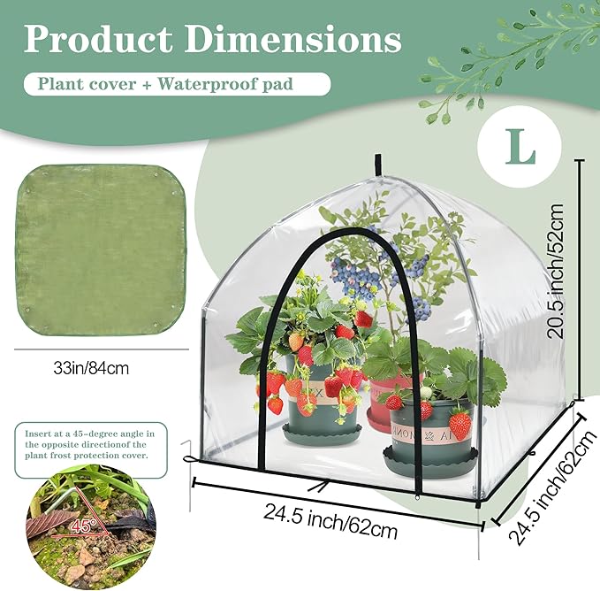 Portable Plant Cover Tent with Waterproof Base for Garden Indoor/Outdoor Tabletop Mini Greenhouse for Seed Starting Humidity Small Plants, Plant Protection from Animal for Raised Bed(L - PVC - 1PCS)