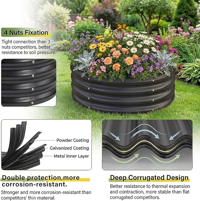 Land Guard Galvanized Raised Garden Bed 2Pcs, Planter Raised Garden Beds Outdoor, Round Clearance Raised Garden Beds for Gardening Vegetables (Gray)