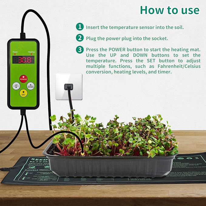 Seedling Heat Mat with Temperature Control 2 Pack Durable Waterproof Plant Heating Pad 10"x 20.75" for Germination, Indoor Gardening, Greenhouse